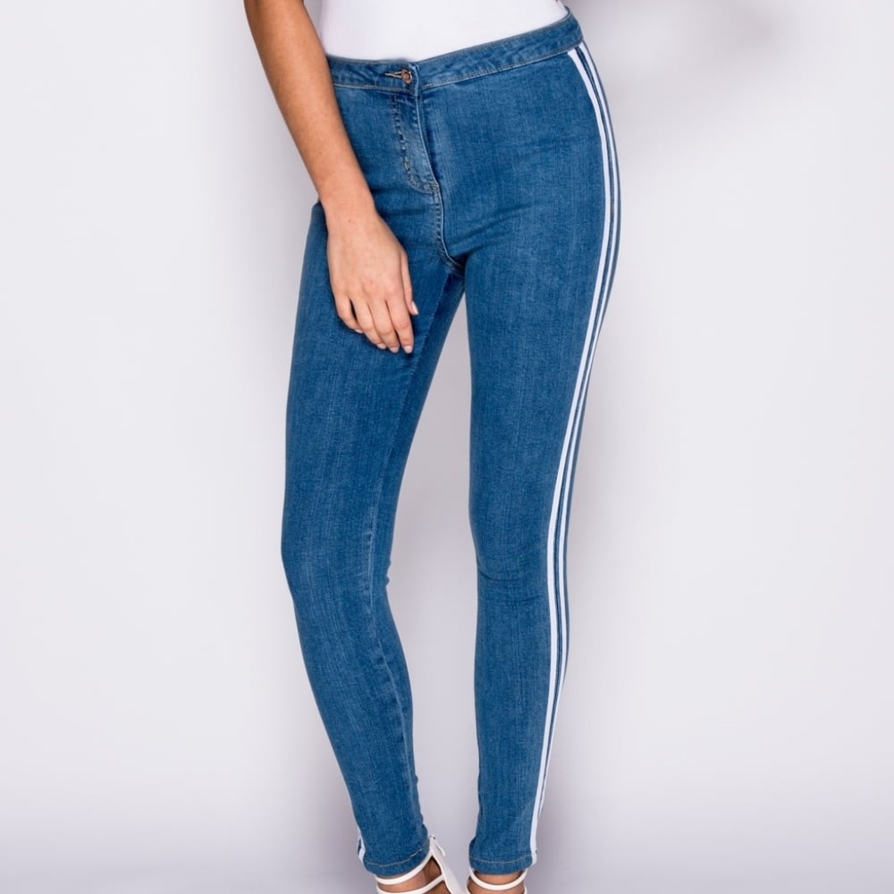 SALE! NWT Side Stripe Skinny Denim Jeggings Pants - Picture 4 of 7